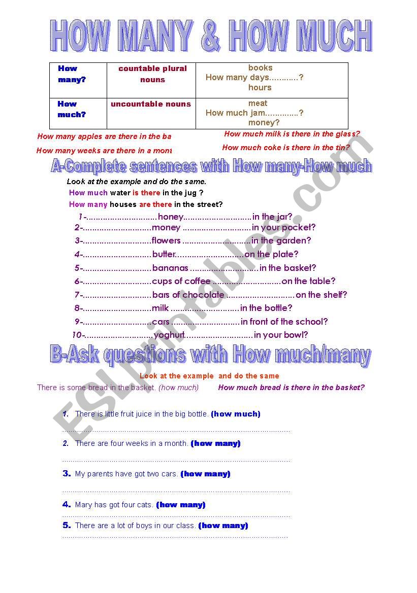 how many-how much worksheet