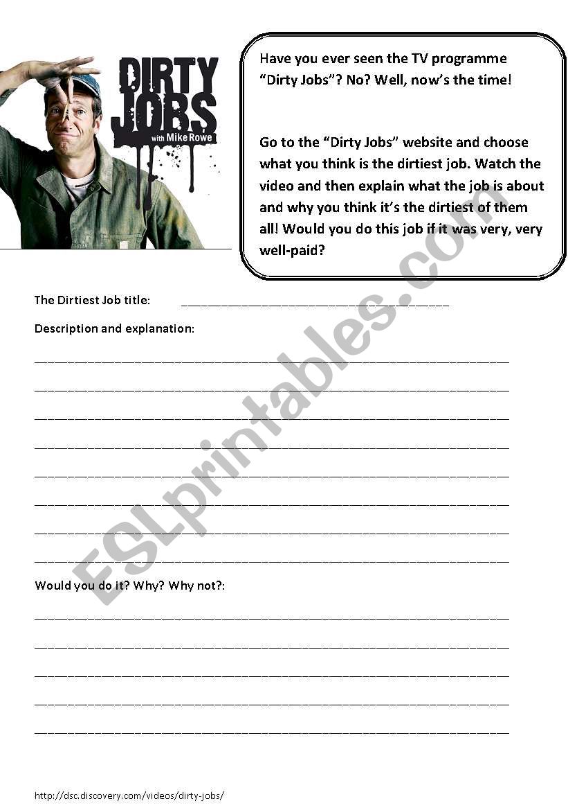 Dirty Jobs worksheet