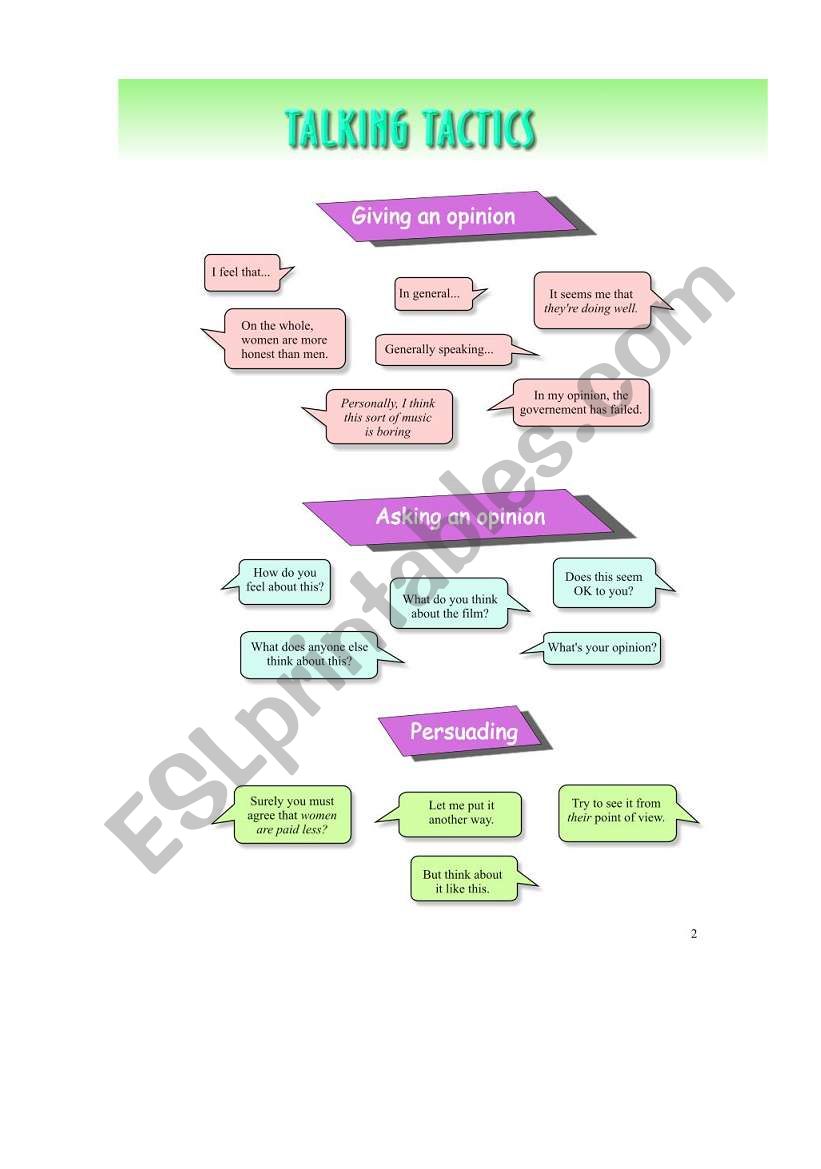 Talking tactics worksheet