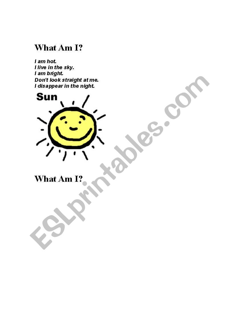 what am I? worksheet