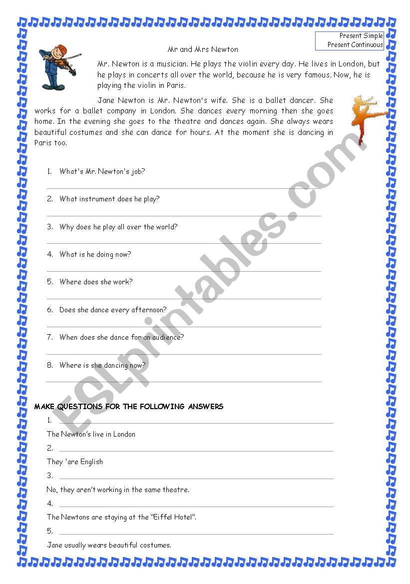 Mr and Mrs Newton worksheet