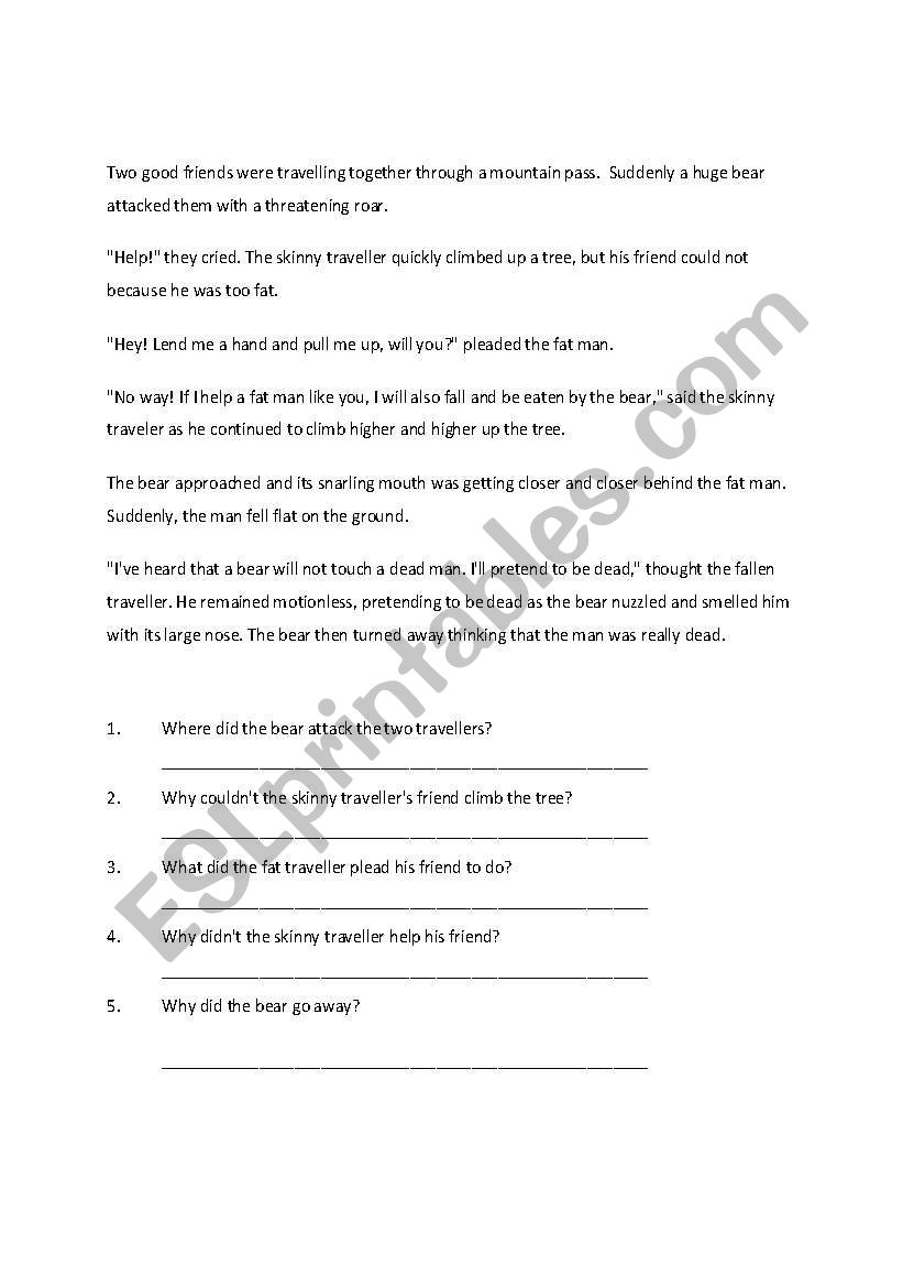 comprehension  worksheet