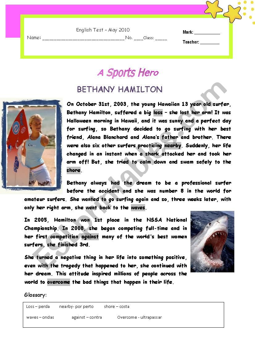 Test - A Sports Hero : Bethany Hamilton