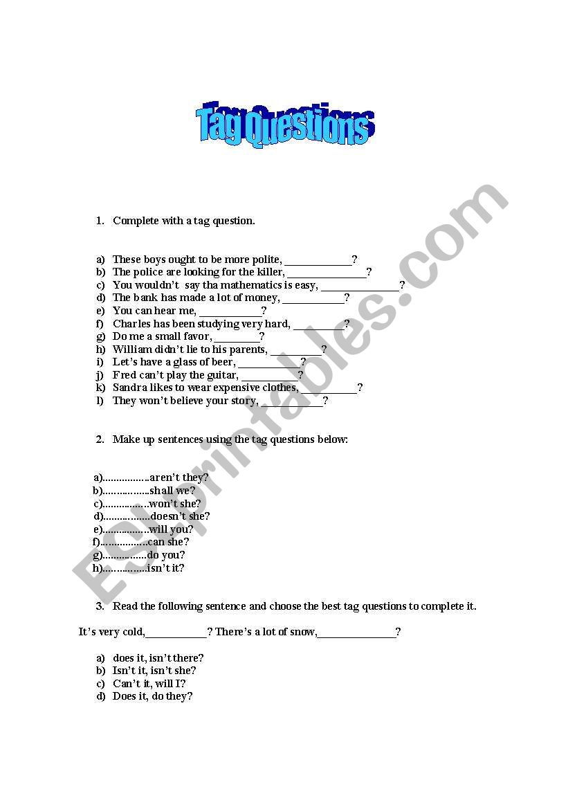 Tag Questions Activity worksheet