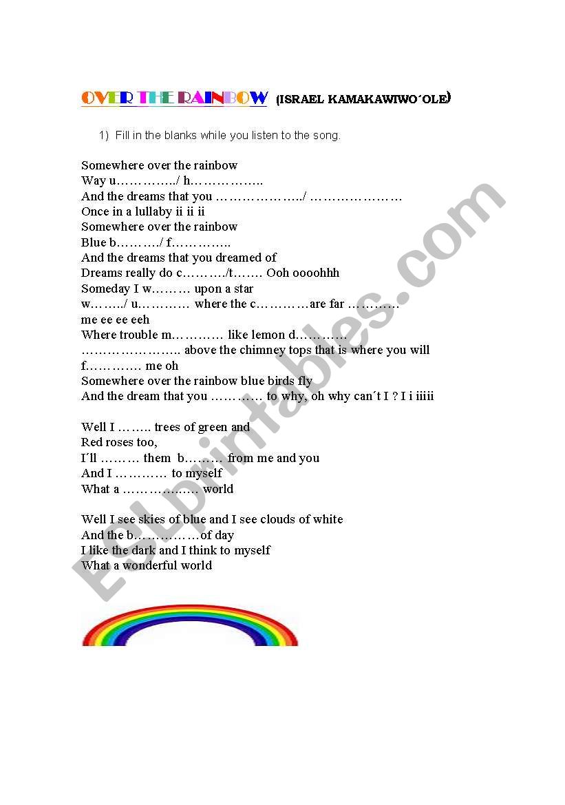 Over the Rainbow worksheet