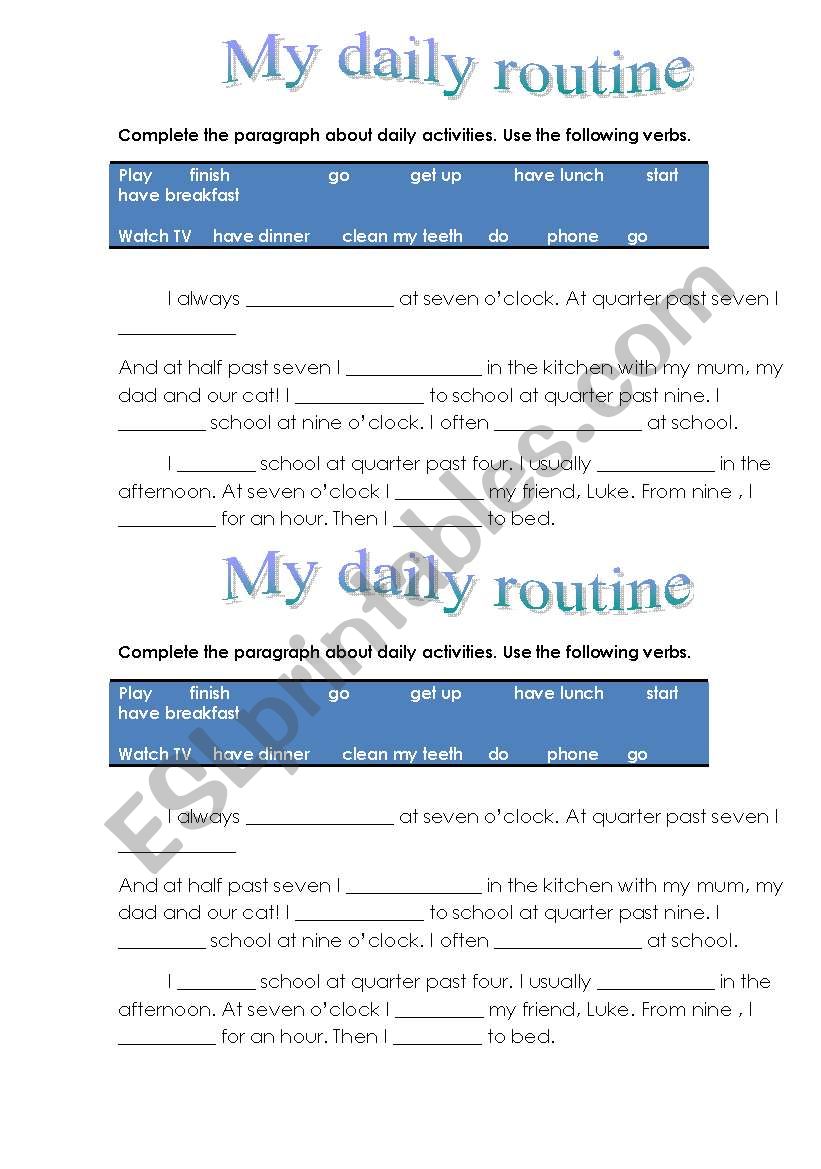My Daily Routines worksheet