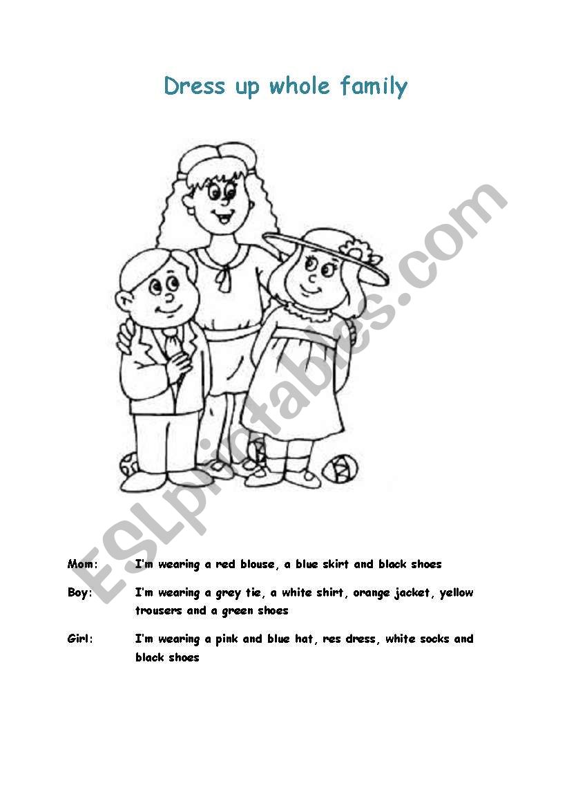 Dress up whole family worksheet