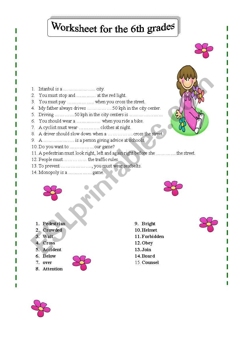 worksheet for the 6th grades- two pages