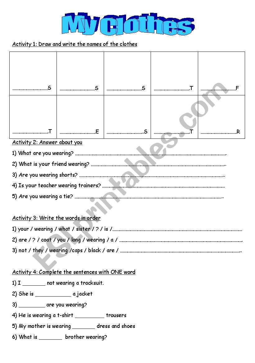 Clothes worksheet