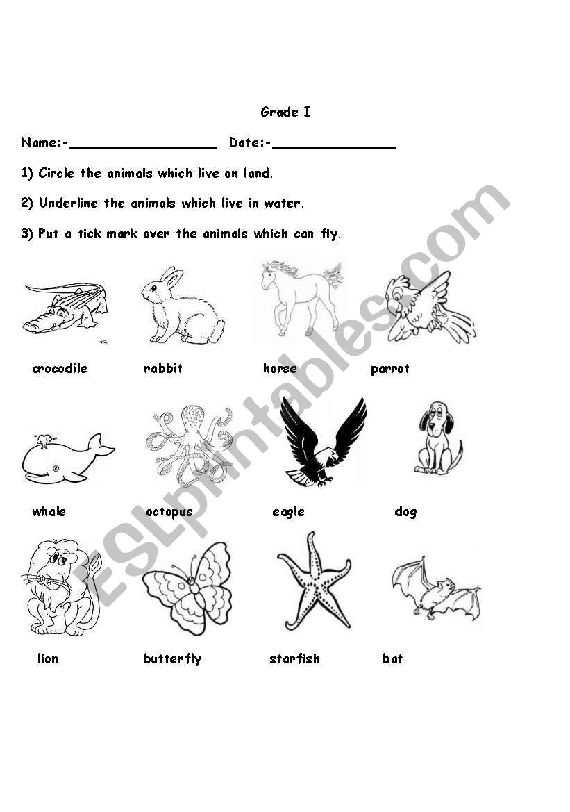 Animals- habitats worksheet