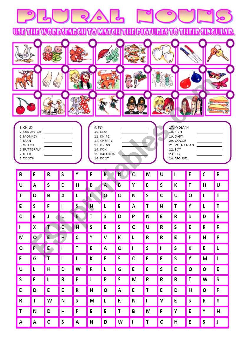 PLURAL NOUNS WORDSEARCH worksheet