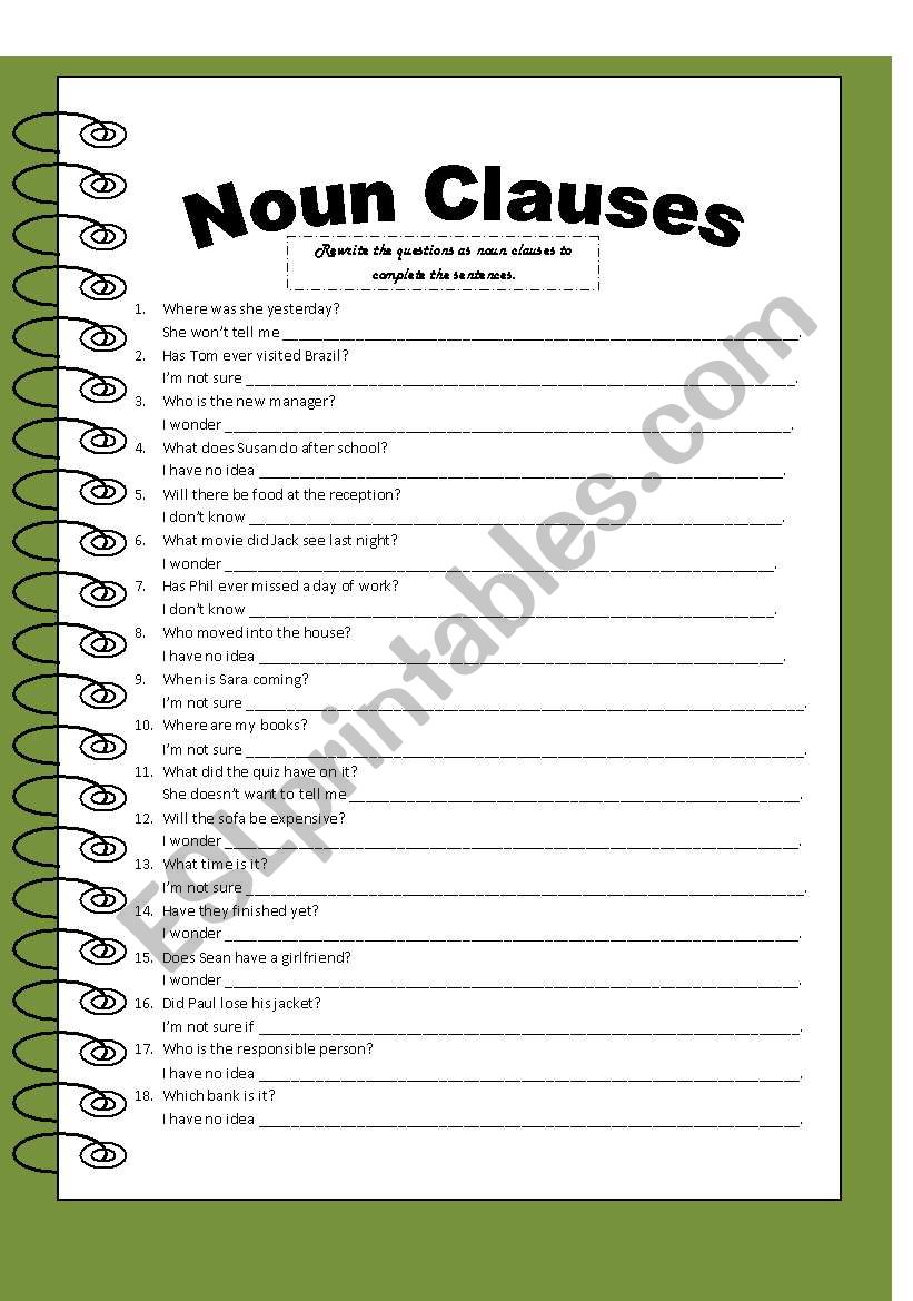 Noun Clauses worksheet