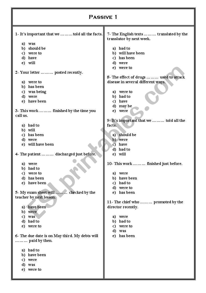 passive voice questions worksheet