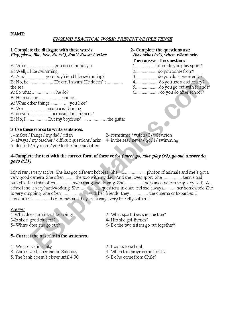 present simple worksheet