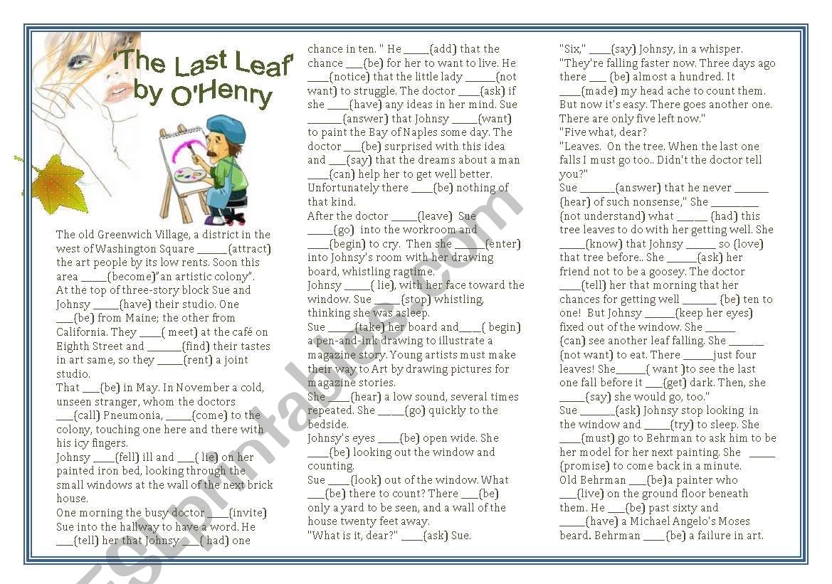 The Last Leaf by OHenry worksheet