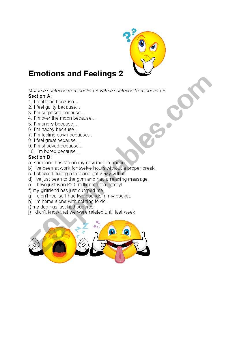 Emotions and feelings 2 worksheet
