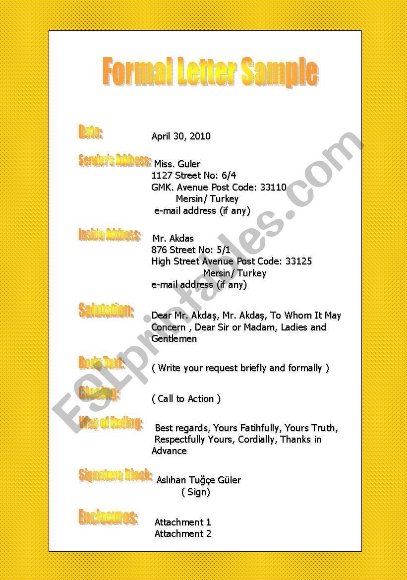 Formal Letter worksheet