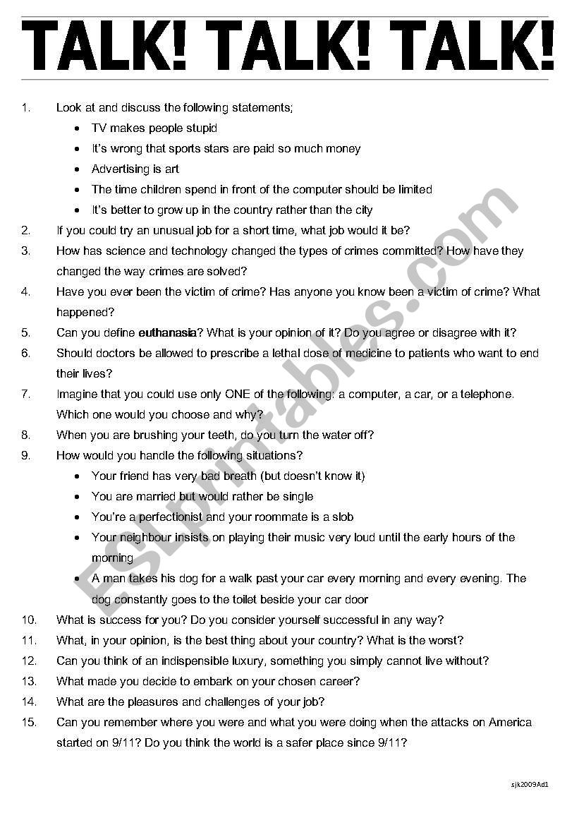 Talk! Talk! Talk! worksheet