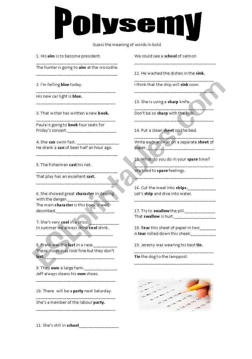 Polysemy exercise worksheet