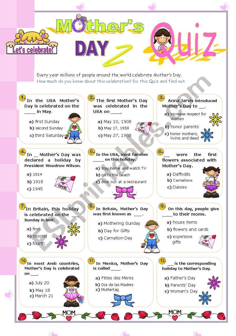 Happy Mothers Day Quiz (3)   worksheet
