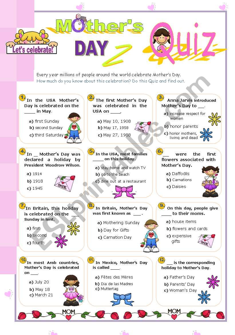 Happy Mother´s Day Quiz (3) ESL worksheet by mena22