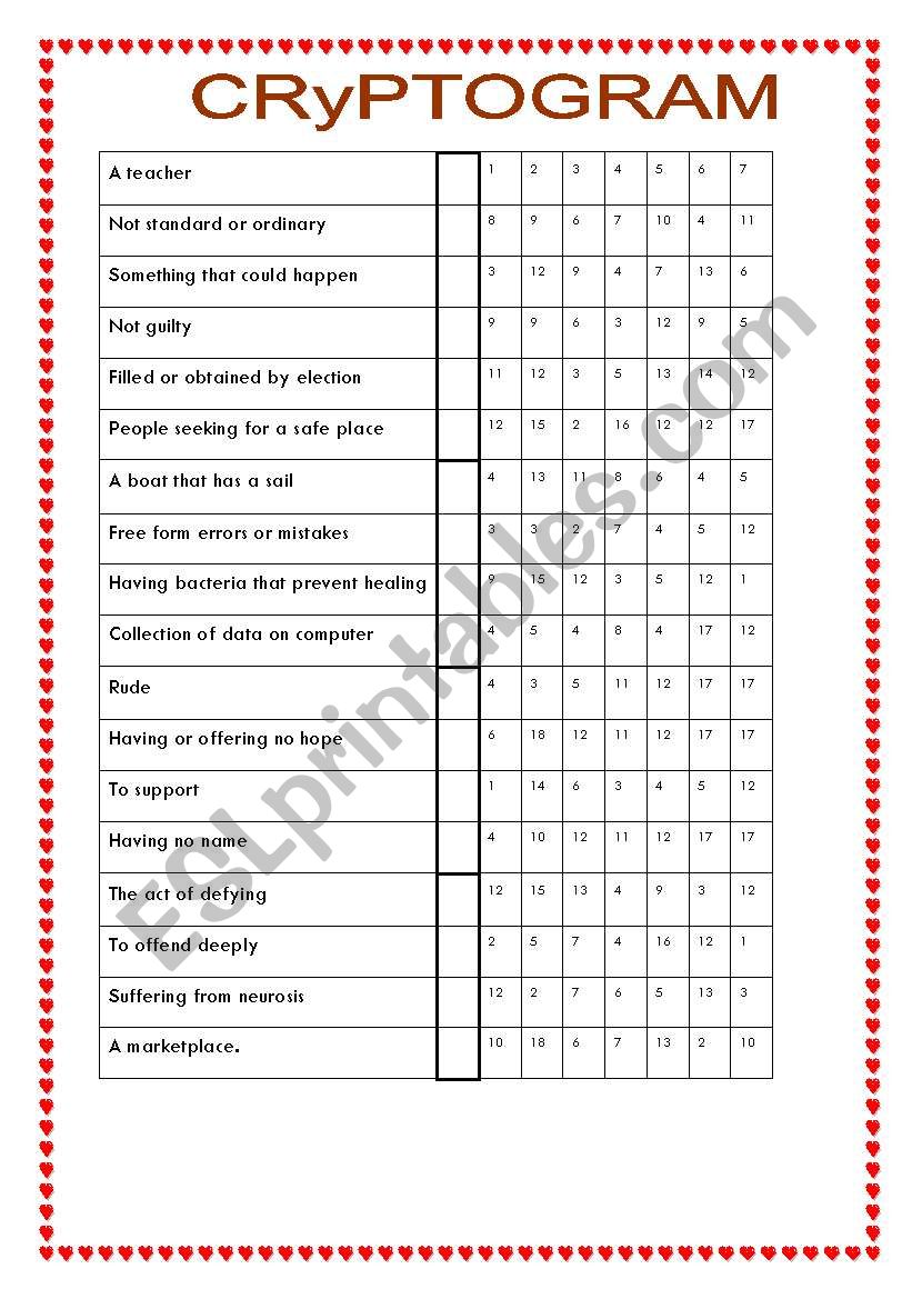 Cryptogram worksheet