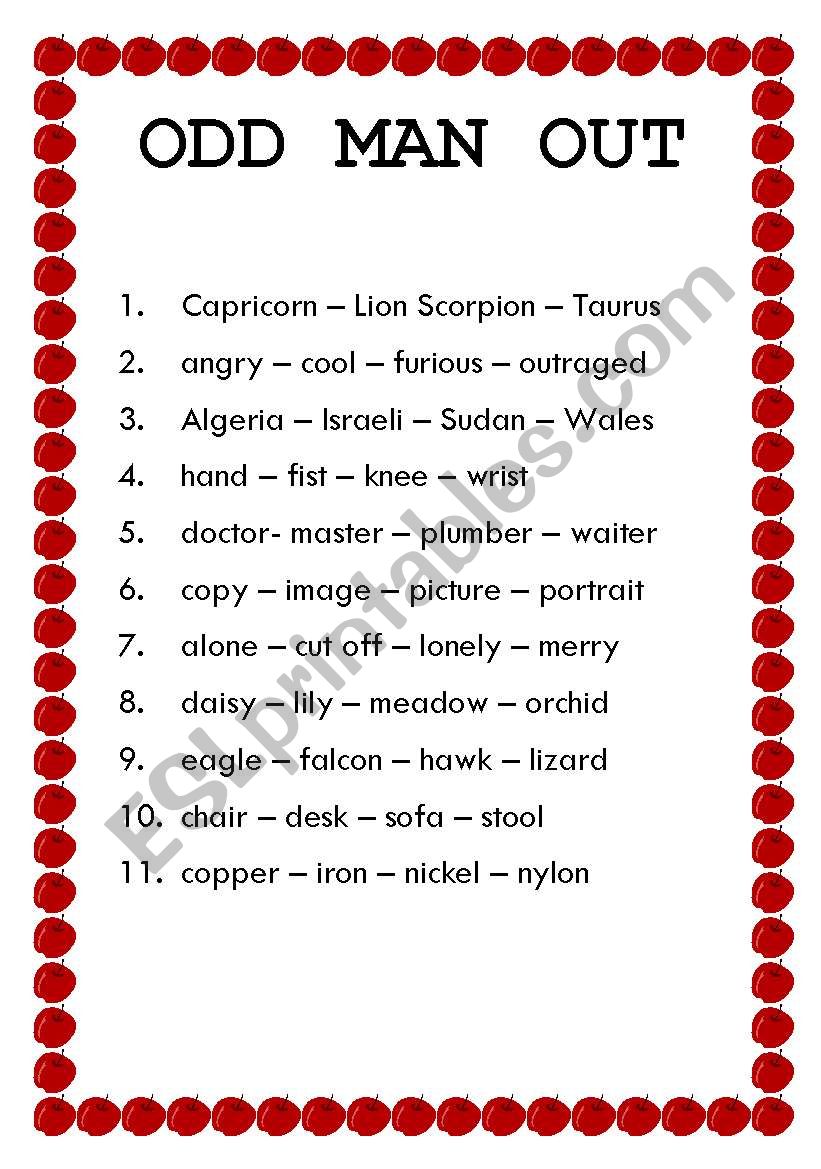 Odd man out worksheet