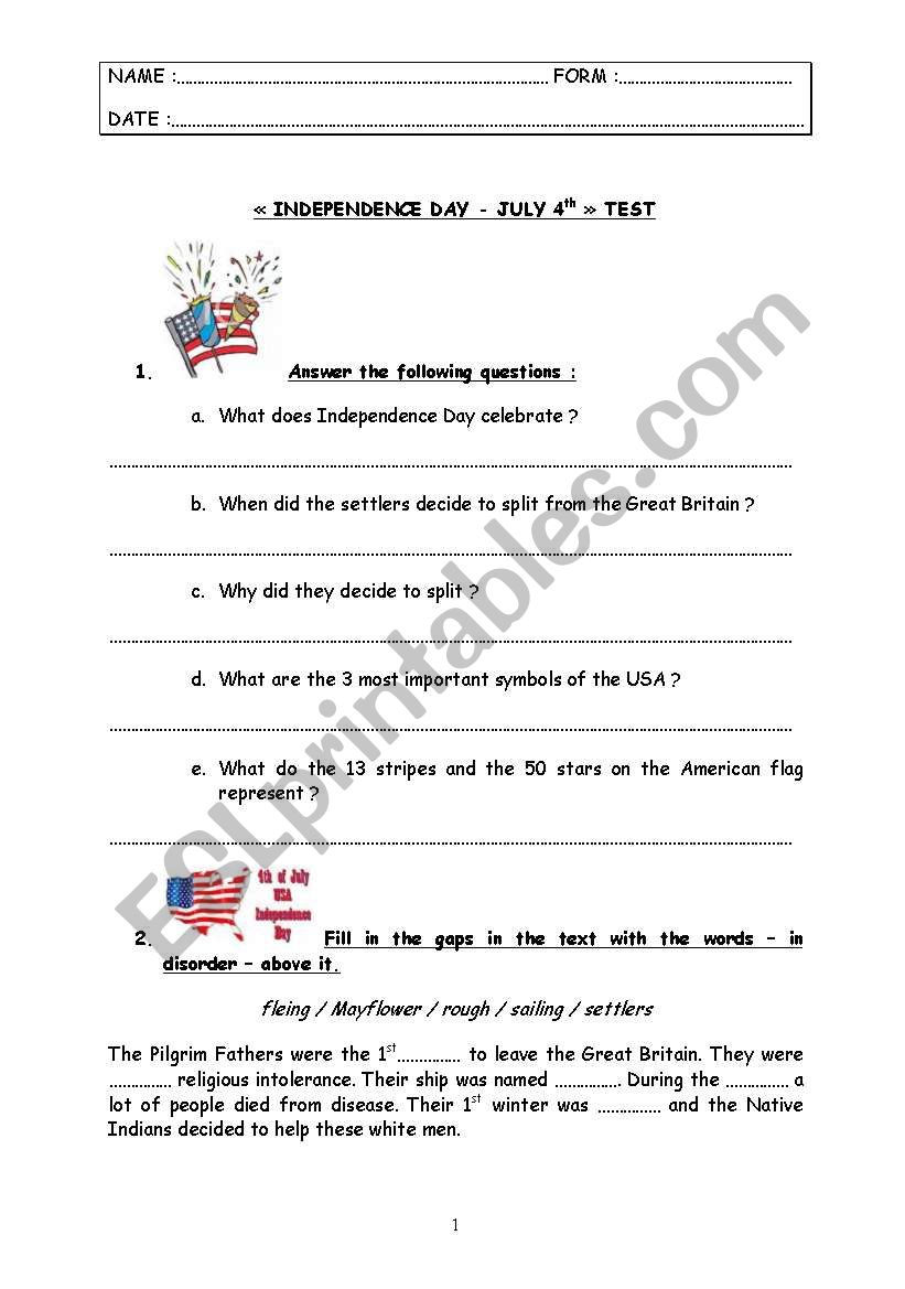 special days - test step 6 - July 4th, American Independenc Day