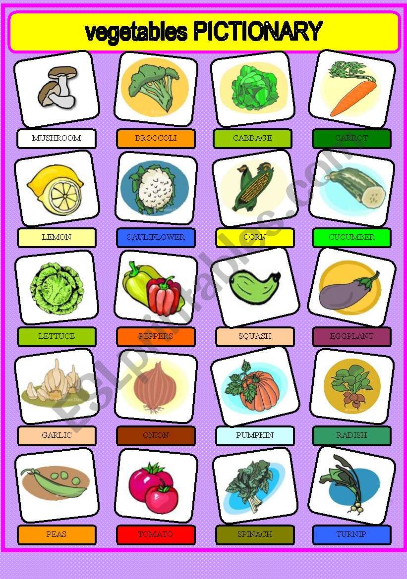 VEGETABLES PICTIONARY worksheet