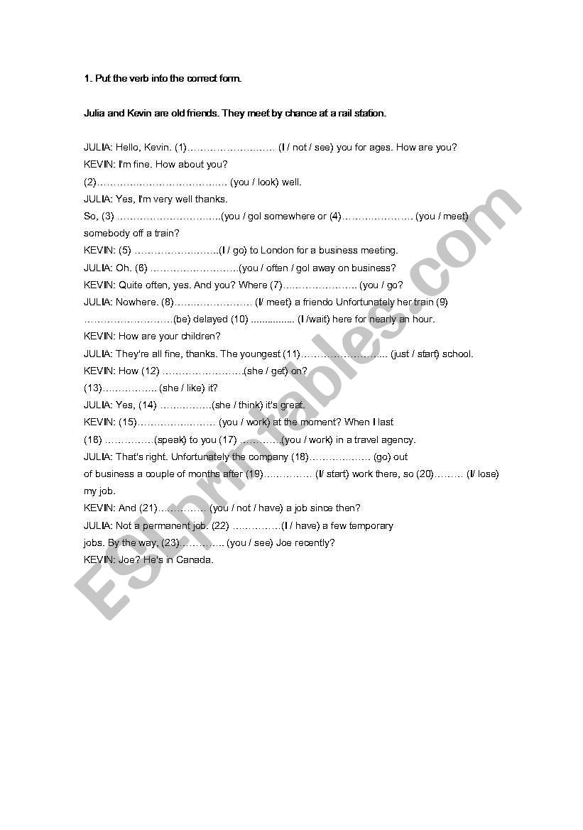 VERB TENSES REVISION worksheet