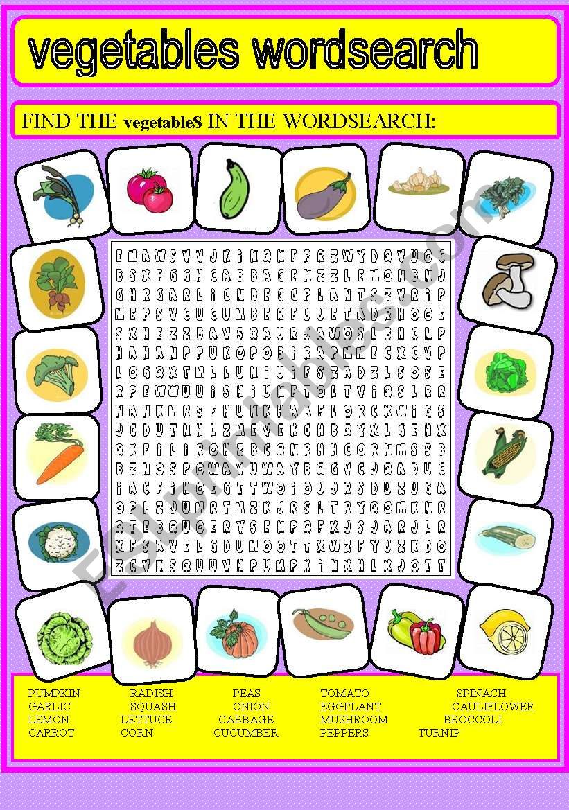 VEGETABLES WORDSEARCH worksheet