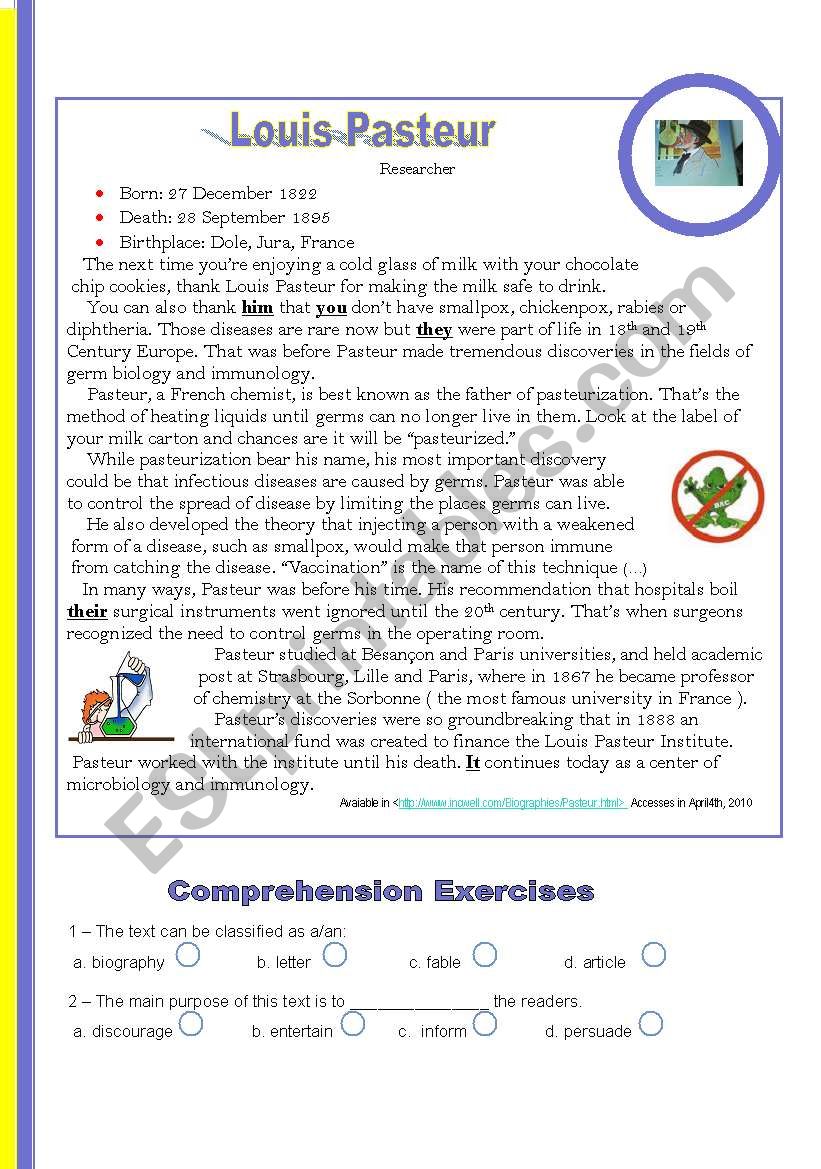 Louis pasteur worksheet