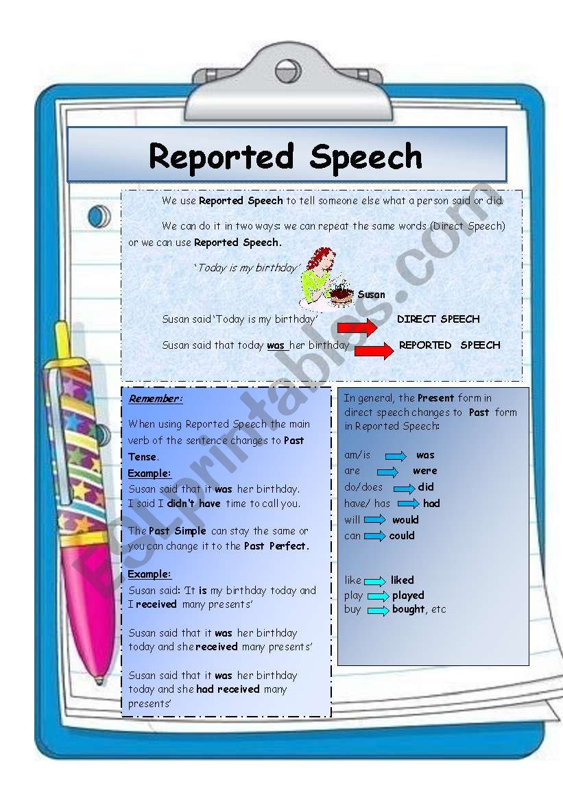 Reported Speech worksheet