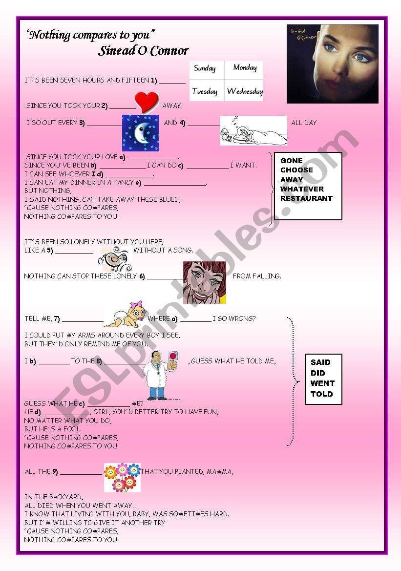 Song: Nothing Compares to you worksheet