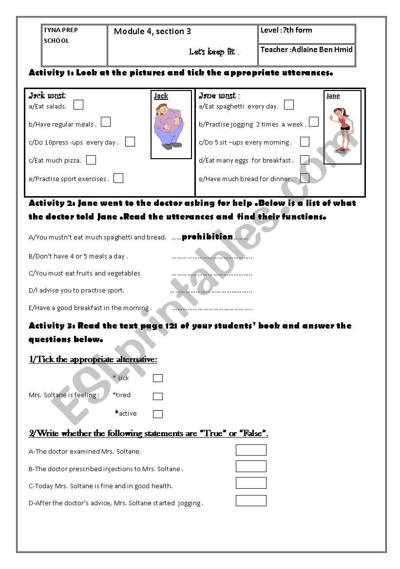 lets keep fit worksheet