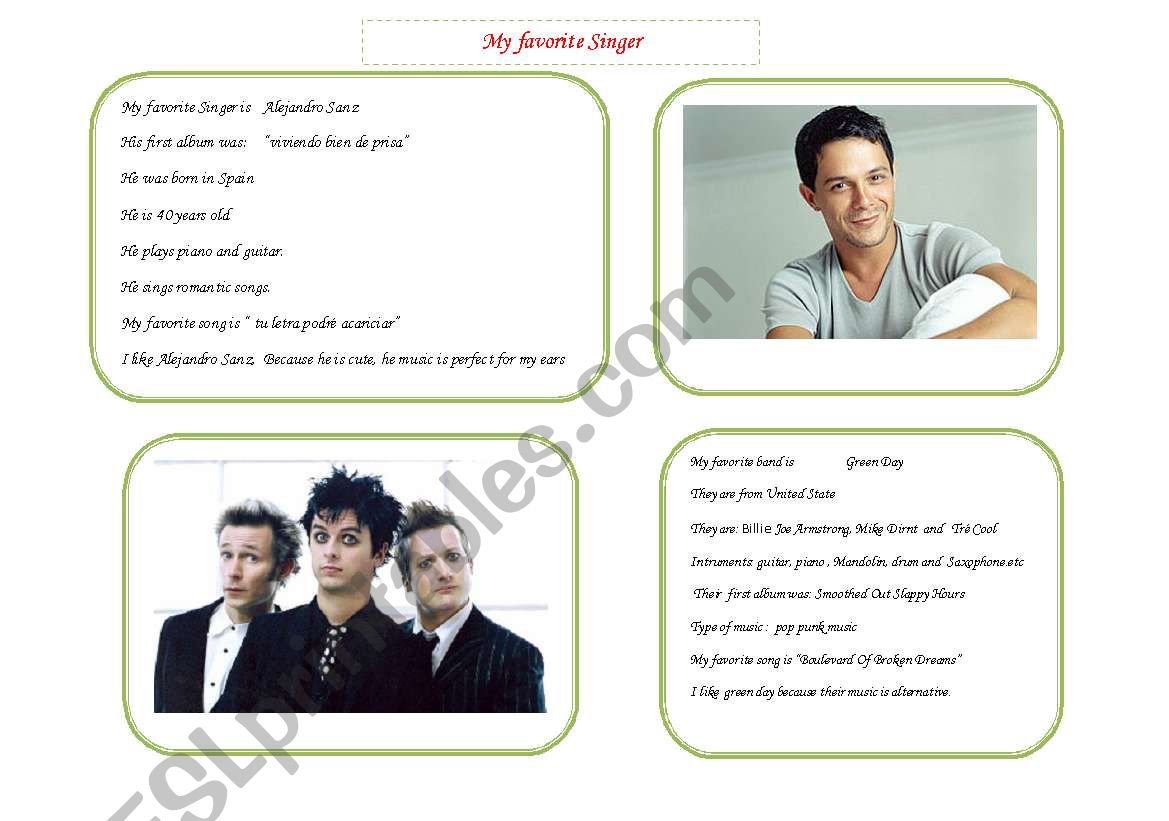 my favourite singer worksheet