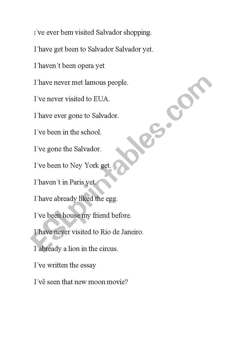 dinamic presnt perfect worksheet