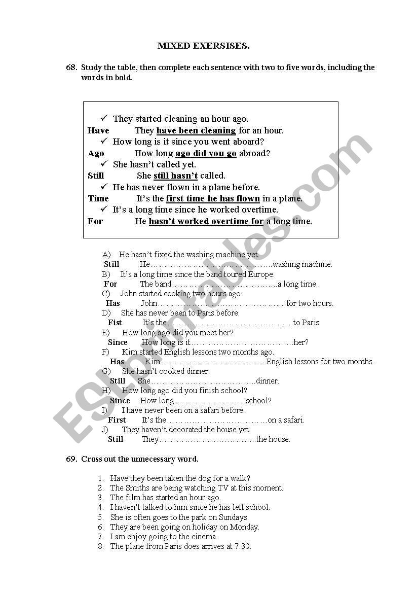 Mixed tenses 2 worksheet