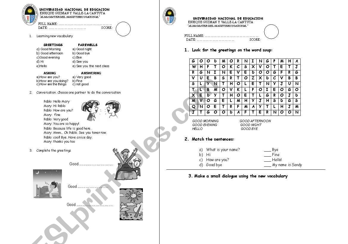 GREETINGS worksheet