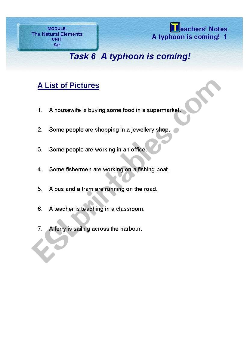 a typhoon is coming 1 worksheet