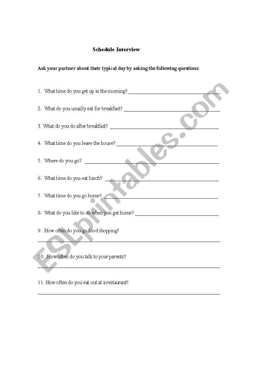 schedule interview worksheet