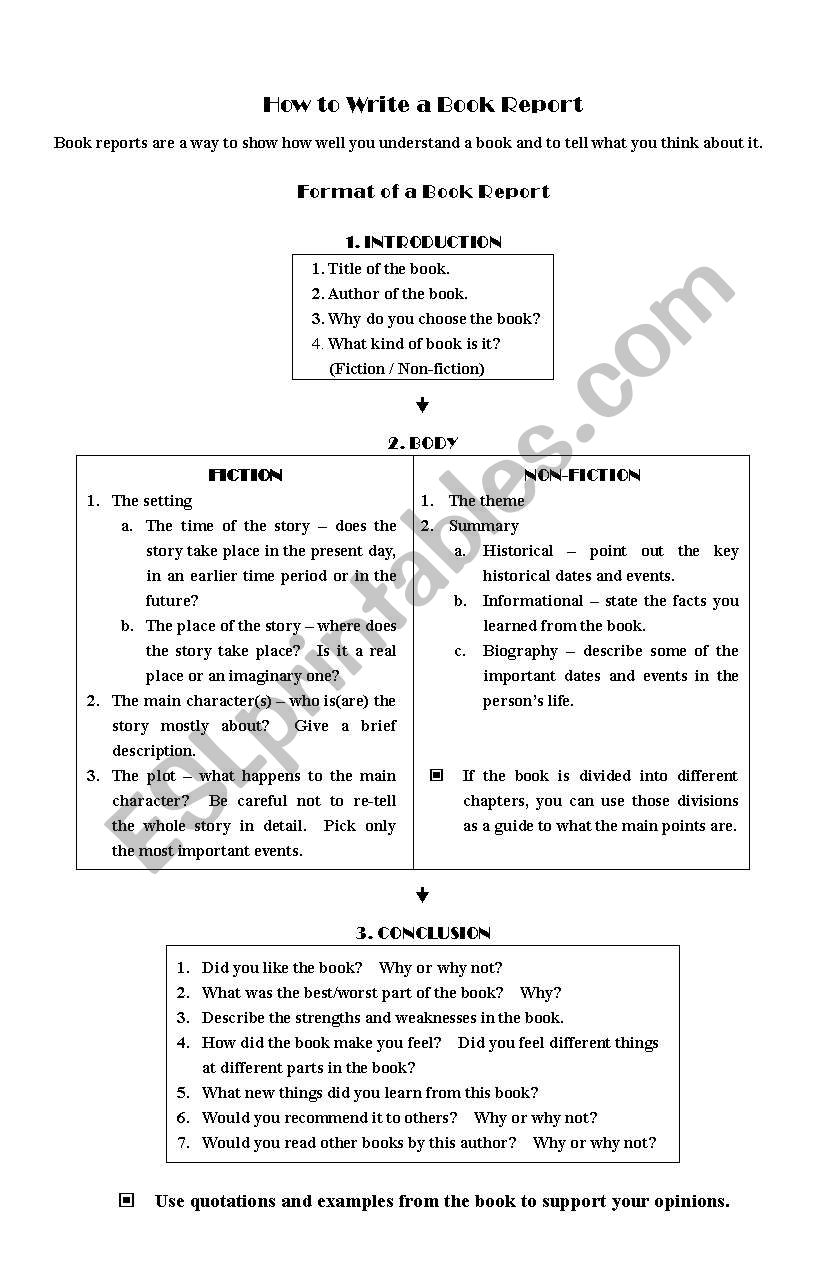 How to write a book report worksheet