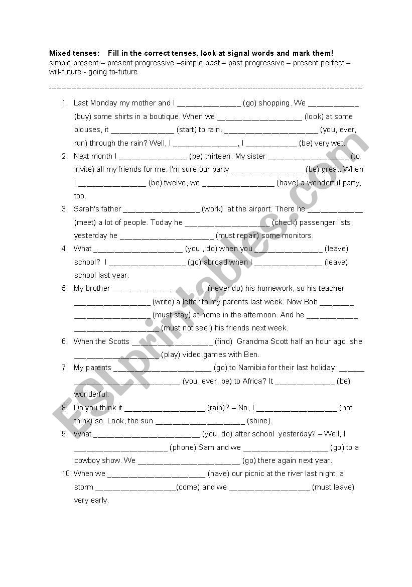 Mixed tenses   worksheet