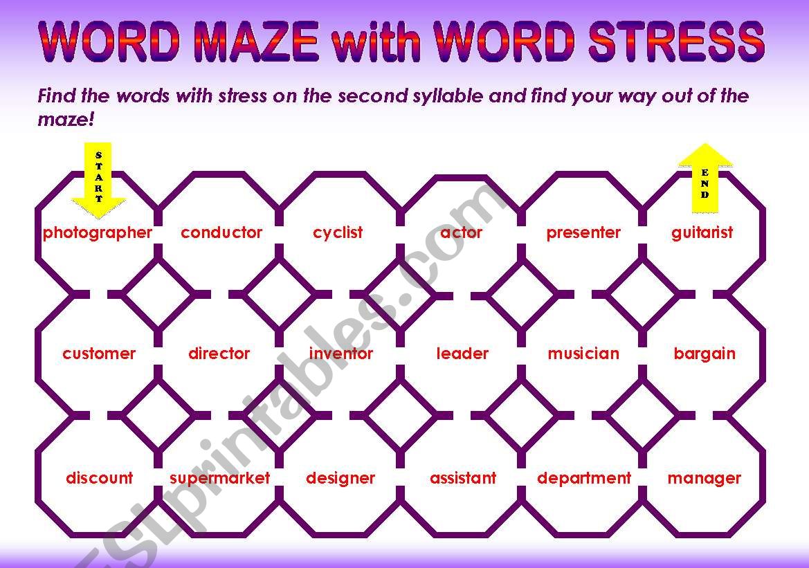 WORD STRESS word maze - stress on second syllable