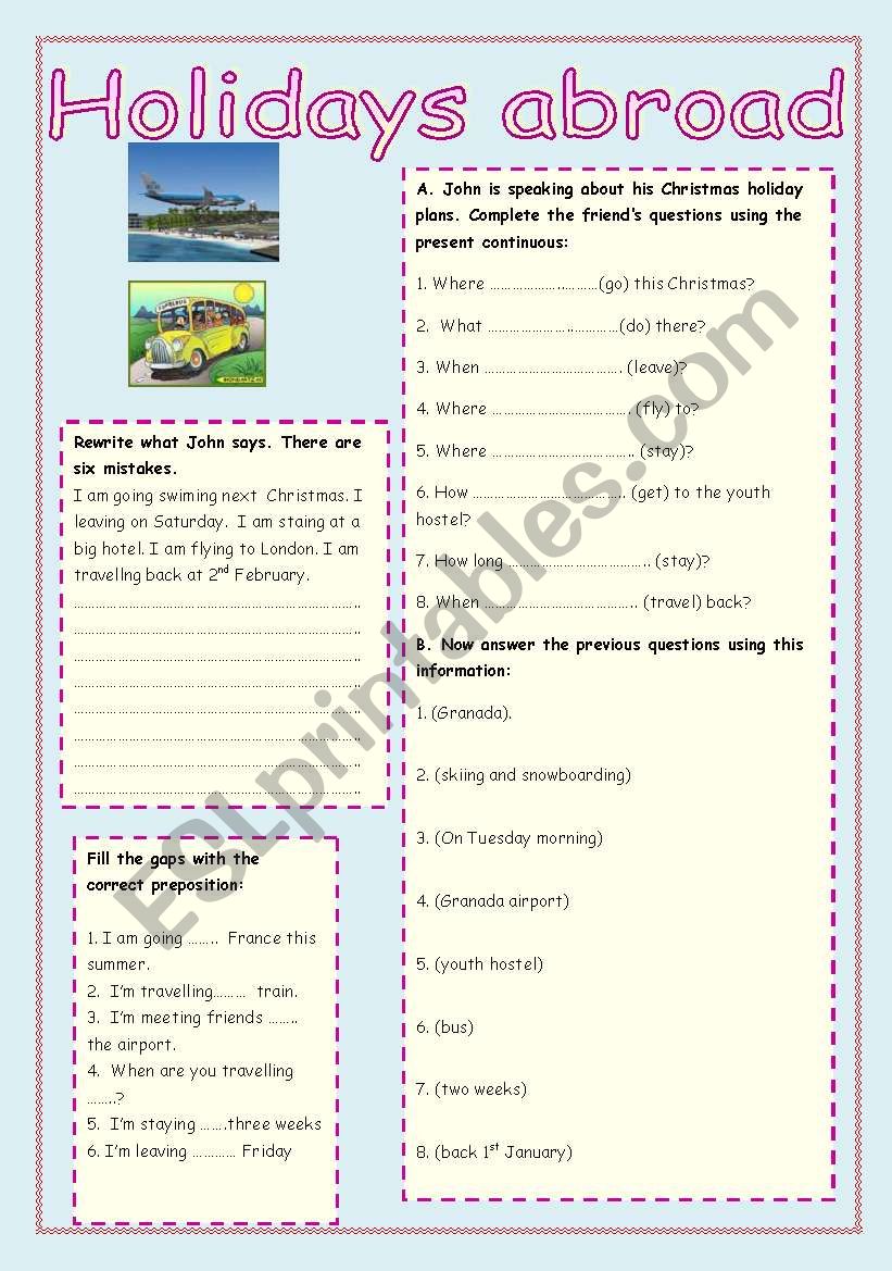 HOLIDAYS ABROAD worksheet