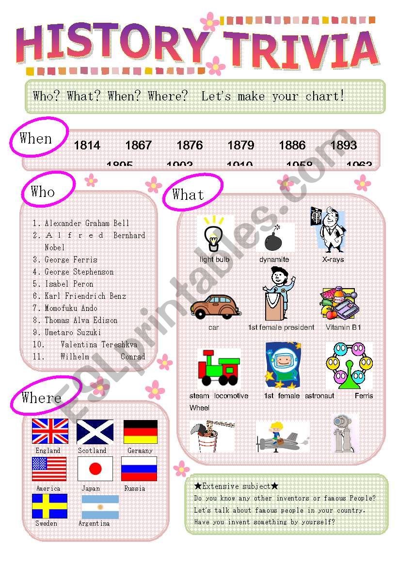 Histroy trivia  worksheet