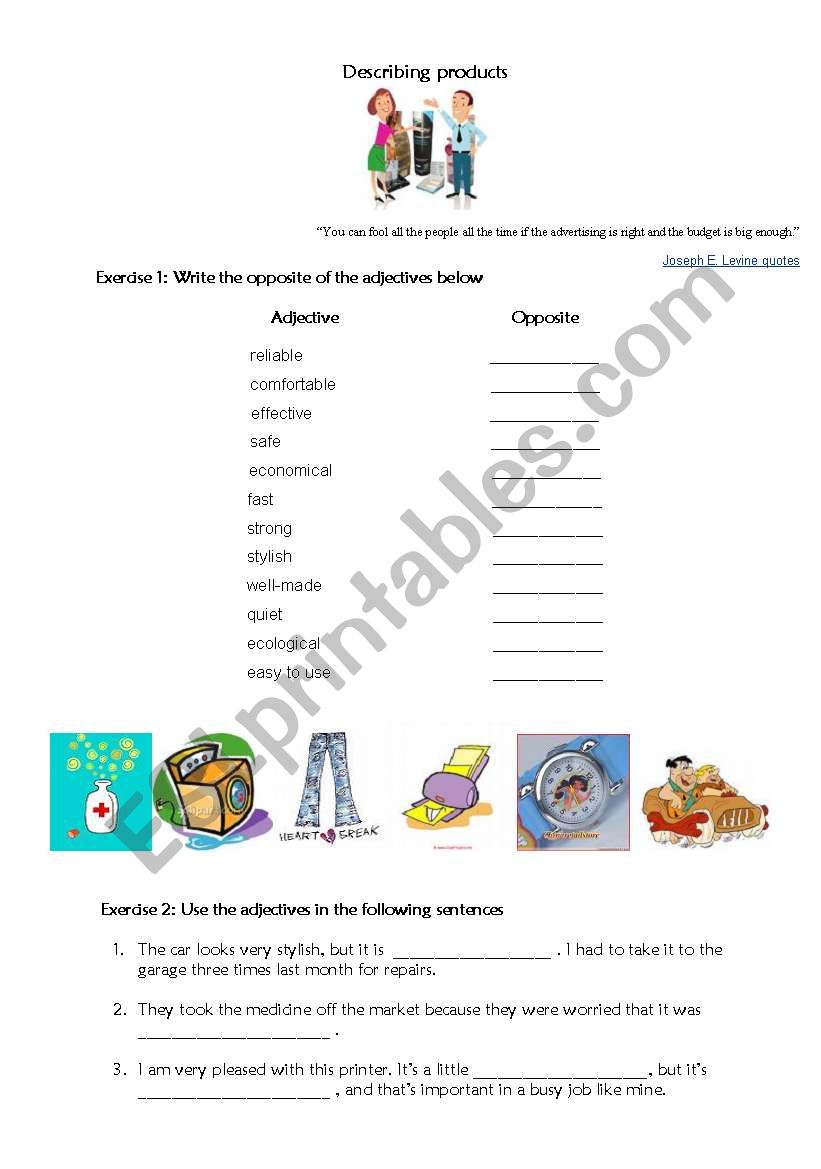 Describing products worksheet