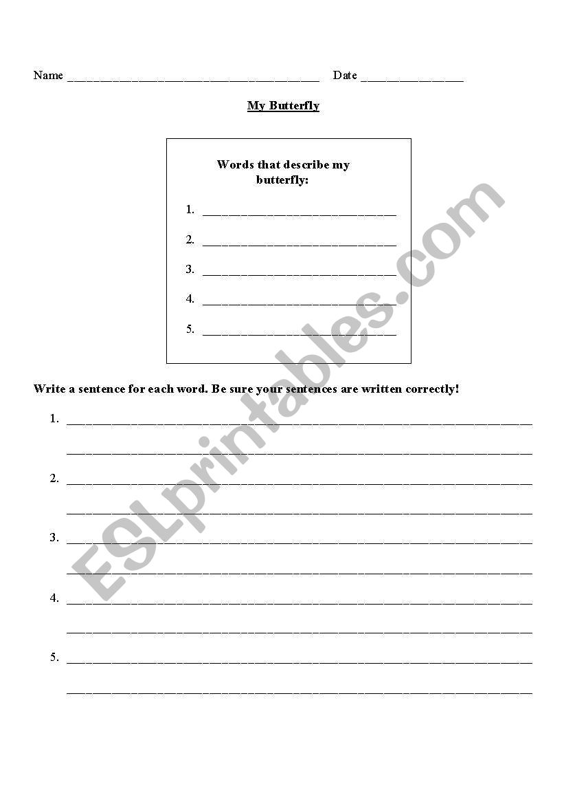 Butterfly Adjectives worksheet