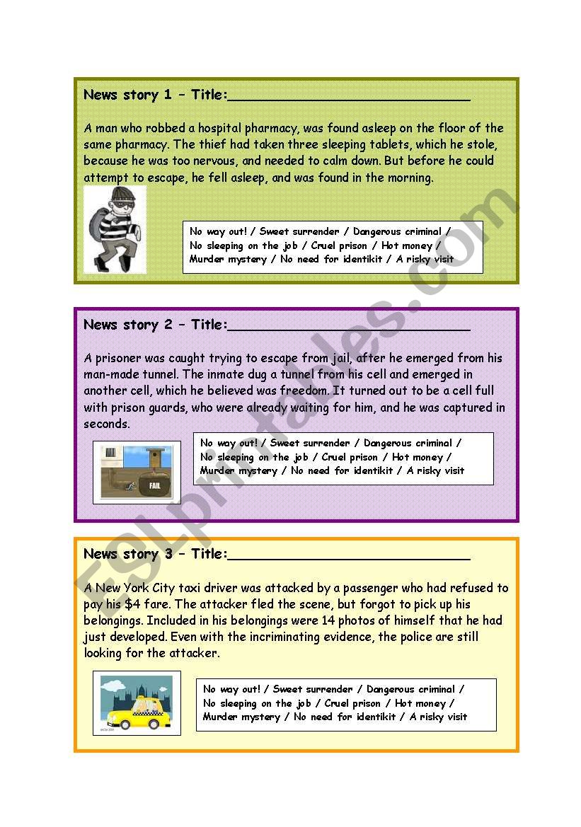 Funny crime news stories worksheet