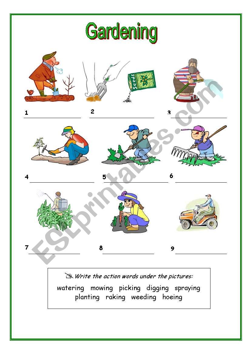 Gardening worksheet